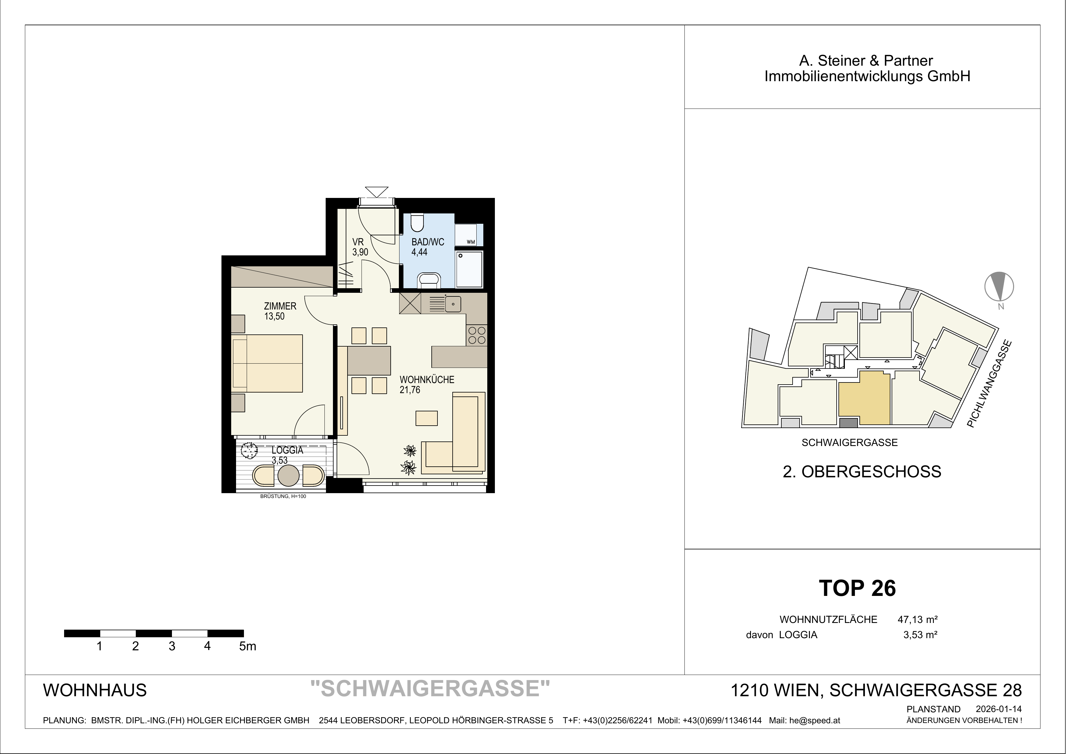 Grundriss TOP 26 – 2-Zimmer-Neubauwohnung im Goldenen Tukan, 1210 Wien