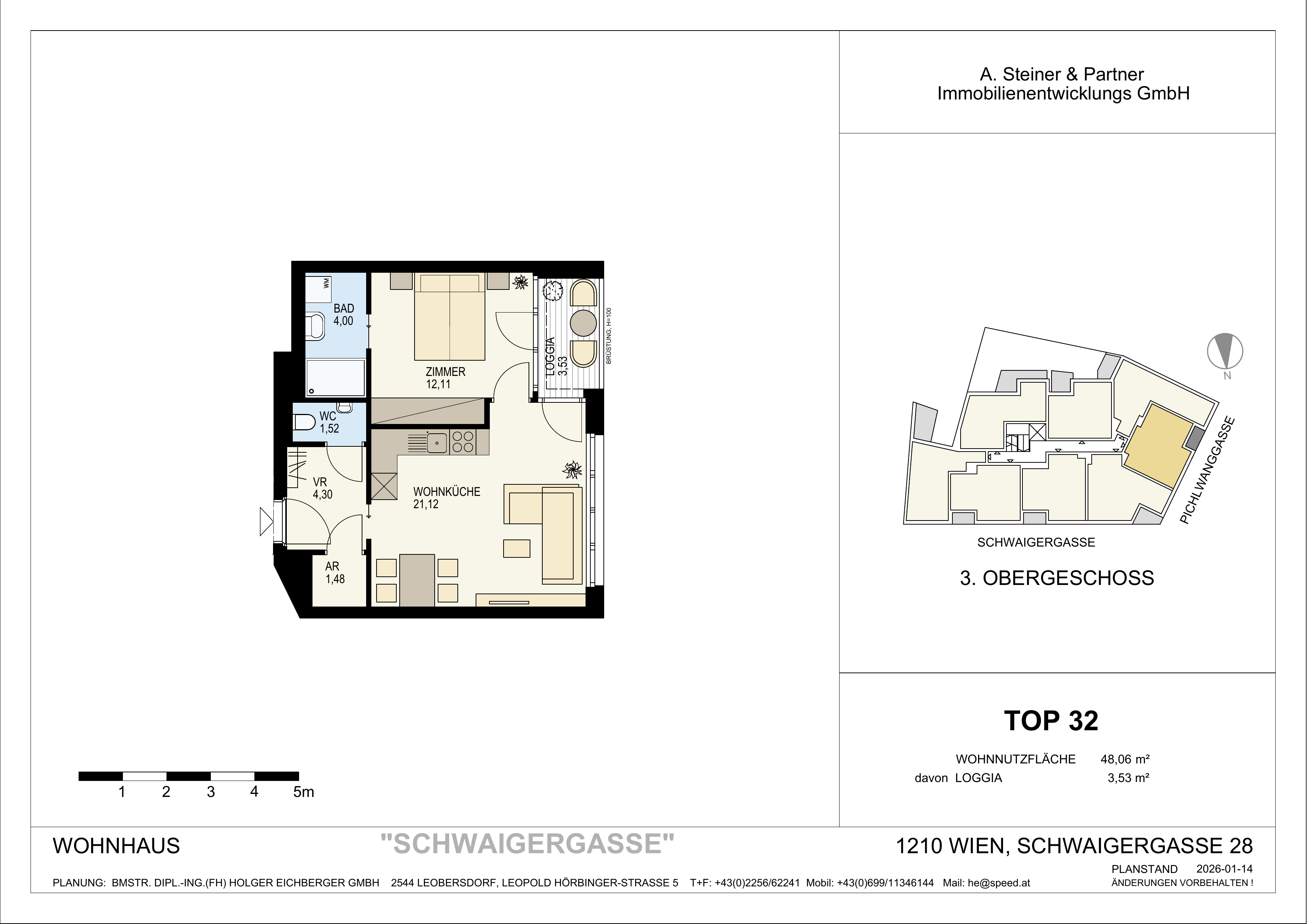Grundriss TOP 32 – 2-Zimmer-Neubauwohnung im Goldenen Tukan, 1210 Wien