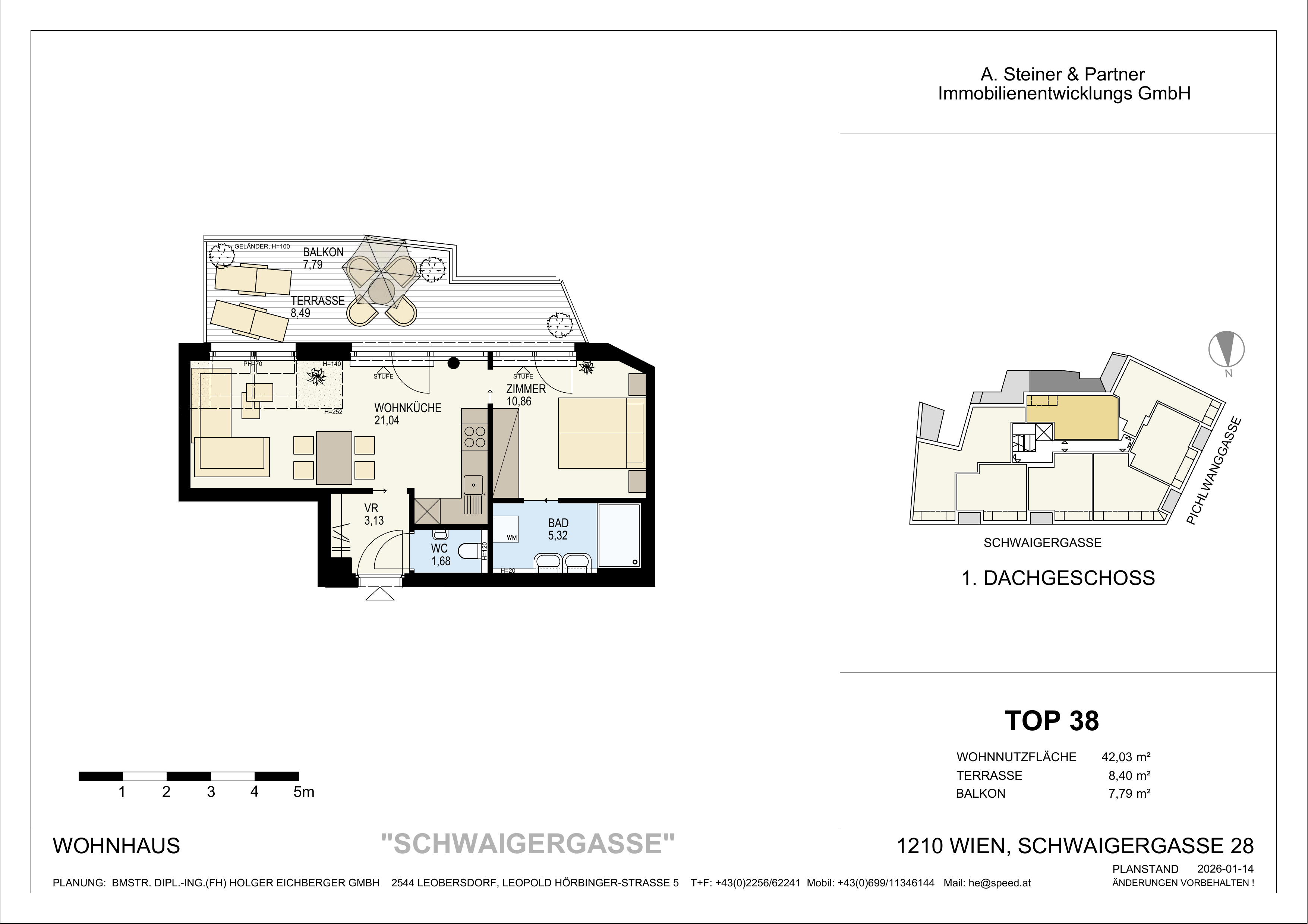 Grundriss TOP 38 – 2-Zimmer-Dachgeschosswohnung im Goldenen Tukan, 1210 Wien