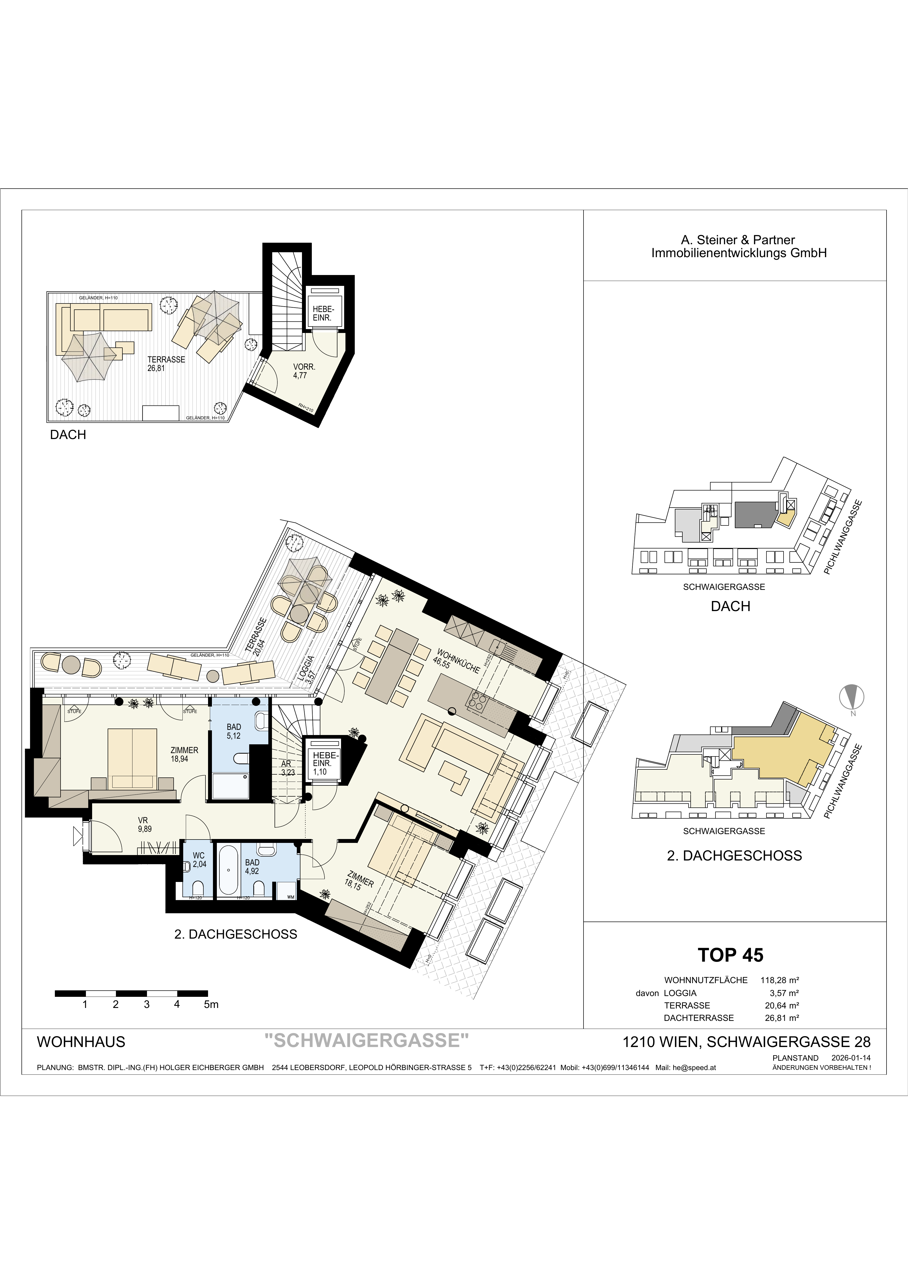 Grundriss TOP 45 – 3-Zimmer-Dachgeschosswohnung im Goldenen Tukan, 1210 Wien