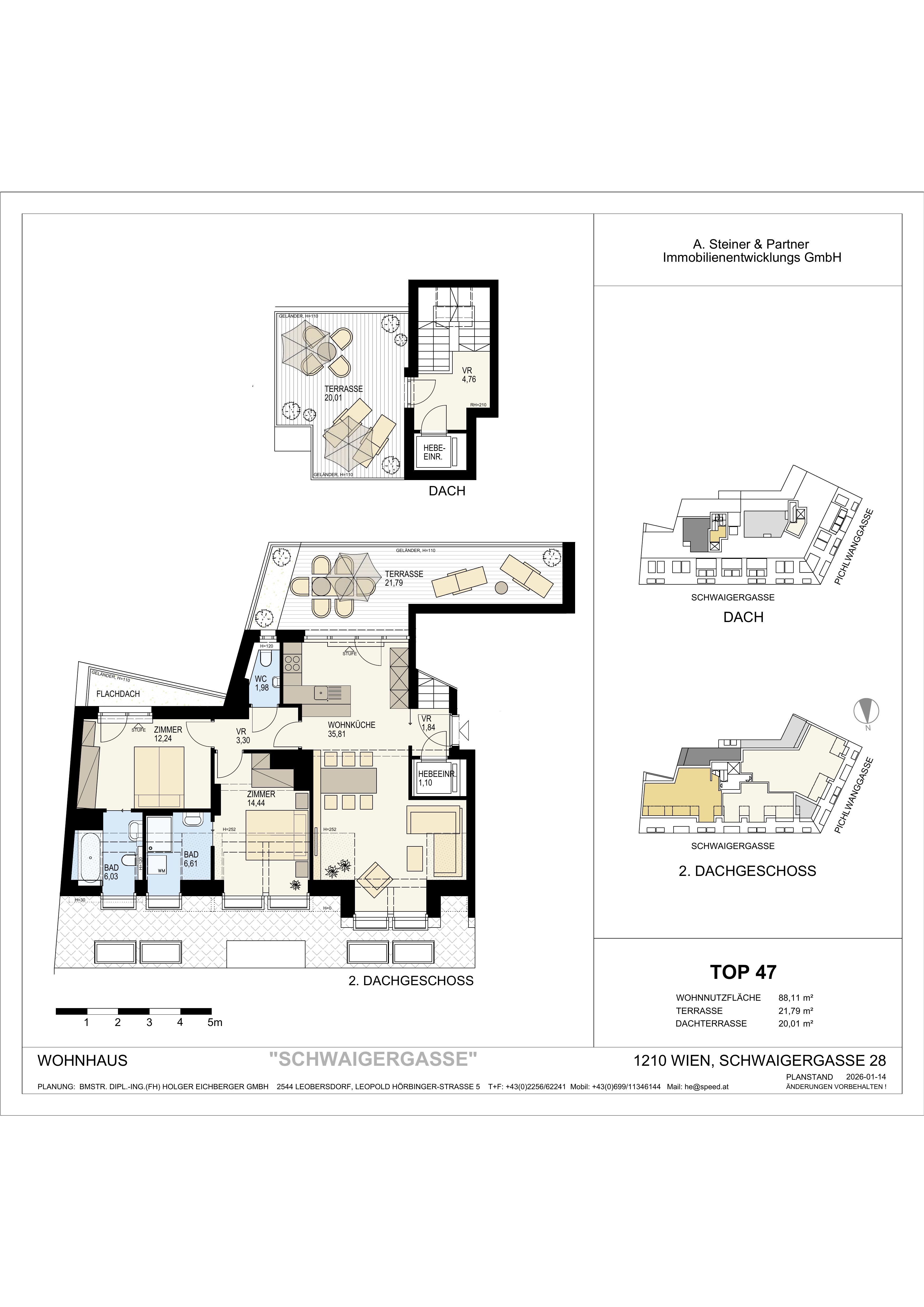 Grundriss TOP 47 – 3-Zimmer-Dachgeschosswohnung im Goldenen Tukan, 1210 Wien