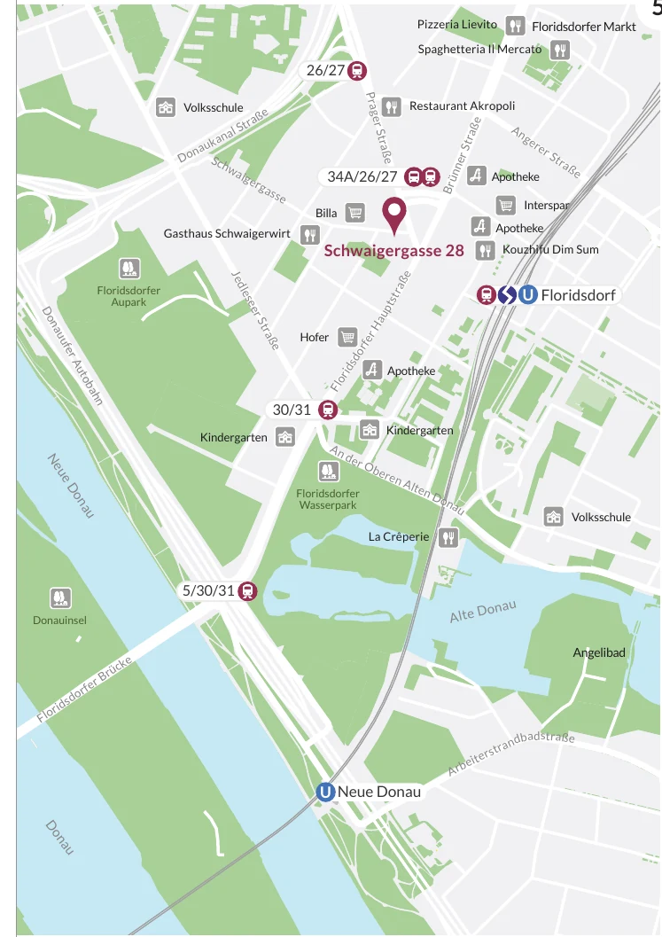 Lageplan Schwaigergasse 28 in Wien Floridsdorf